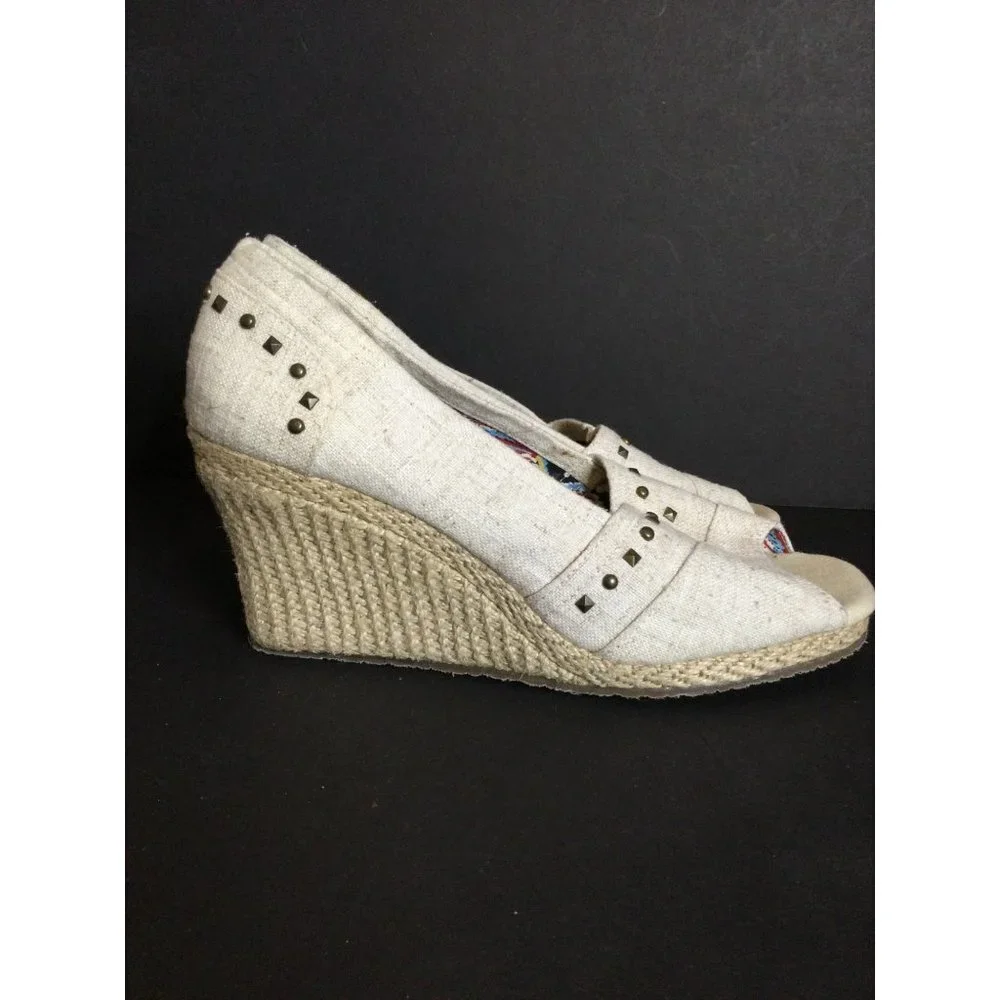 Skechers Women's Espadrille Open Toe Wedge Heel Platform Sandal Slip On Size 8.5